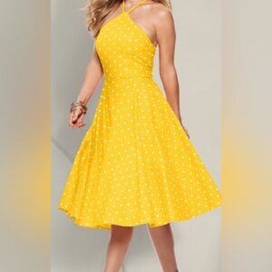 Venus Yellow Polka Dot Halter Dress, no size tag but fits small/medium.